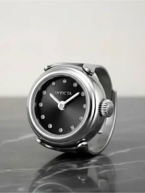 Invicta Women's Mini Angel Quartz ring watch a 17.5mm black dial with crystals
